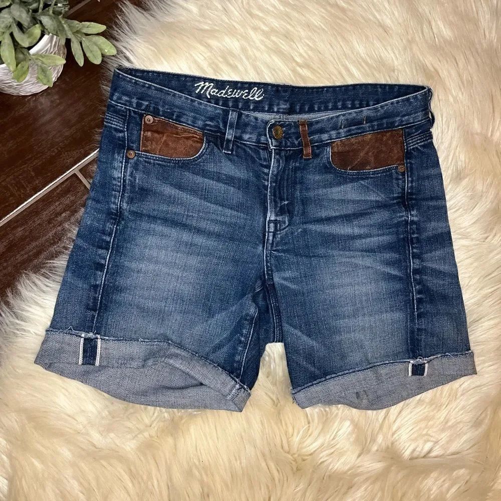 Madewell denim cut off w/ faux leather pockets sz 26